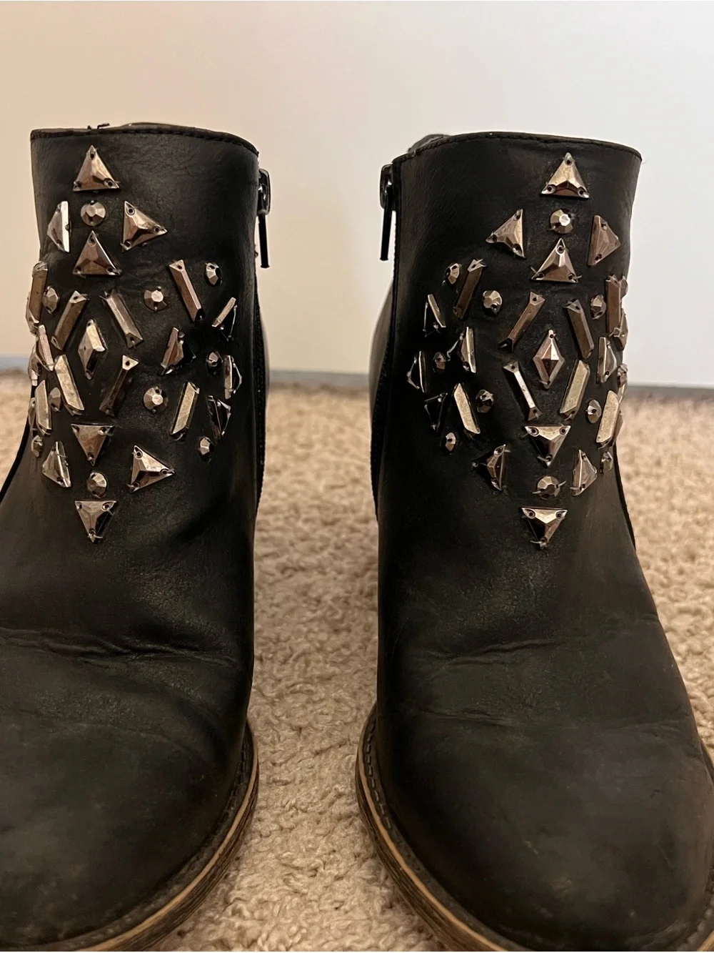 Daytrip Buckle Studded Black Ankle Boots Block Heel - Size 8